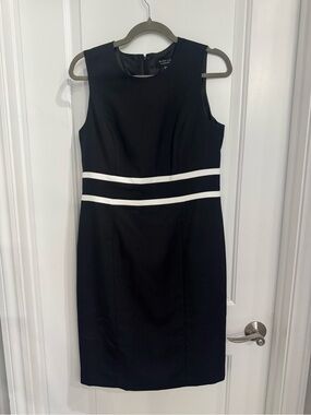 Black Label Black Midi Sheath Dress with White Waist Stripes